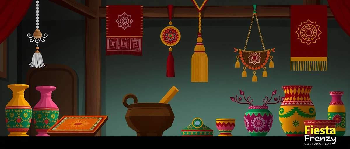 Fiesta Frenzy - Upcoming Cultural Workshop Concept art for Fiesta Frenzy's upcoming Cultural Workshop feature showing traditional Indian crafts