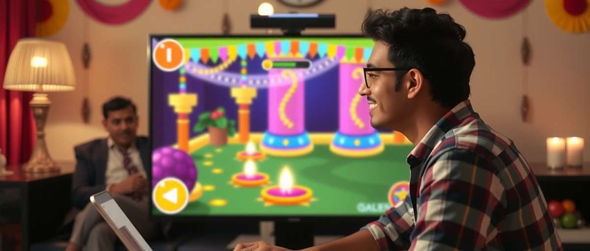 Fiesta Frenzy - Festival Live Stream Indian YouTuber streaming Fiesta Frenzy Diwali gameplay with real-life Diwali decorations in the background
