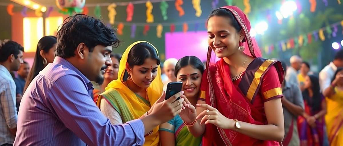 Fiesta Frenzy - Family Gameplay Indian family playing Fiesta Frenzy together on a mobile phone during festival time